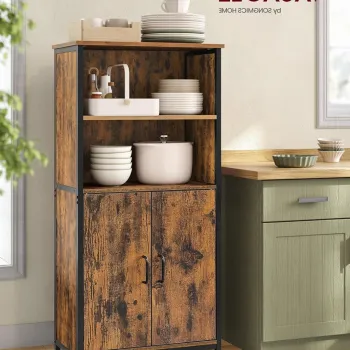 Biblioteca / Dulap bucatarie Industrial Vasagle, 60x35x125 cm, PAL/otel, maro rustic imagine