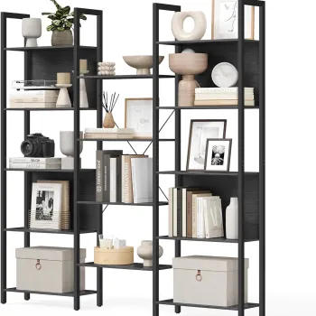 Biblioteca Ebony, Vasagle, 158x24x166 cm, PAL/otel, max 140 kg, negru imagine