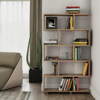 Biblioteca Elif, Kalune Design, 90x20x156 cm, maro imagine