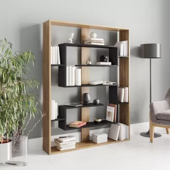 Biblioteca Esteban, Zena Home, 120x22x156 cm, natural/negru imagine