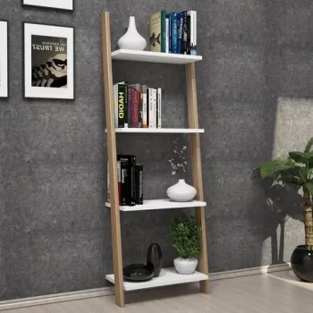 Biblioteca Fayko, Puqa Design, 49x25x140 cm, alb/bej imagine