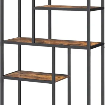 Biblioteca Geometric, Vasagle, 80x30x180 cm, PAL/otel, maro rustic imagine