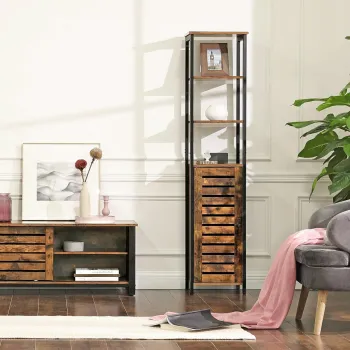 Biblioteca ingusta / raft de depozitare, Vasagle, 37x30x167 cm, PAL/otel, maro rustic imagine