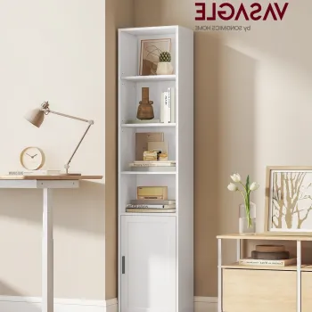 Biblioteca ingusta, Vasagle, 31.8x24x175 cm, PAL/MDF, alb cloud imagine