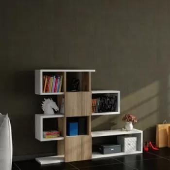 Biblioteca Karlin, Moblert, 120x19.5x109 cm, alb/maro imagine