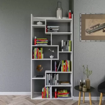 Biblioteca Kuttap, Kalune Design, 90x22x182 cm, alb imagine