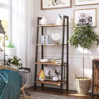 Biblioteca Ladder, Vasagle, 56 x 34 x 137.5 cm, otel/PAL, maro rustic imagine