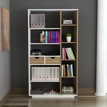 Biblioteca Luma, Ametti, 80.4 x 25 x 188.6 cm, alb/walnut imagine