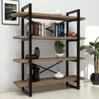 Biblioteca Makro, Puqa Design, 106x33x120 cm, maro/negru imagine