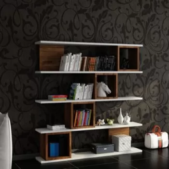 Biblioteca, Moblert, Wind, 120 x 119.9 x 19.5 cm, pal melaminat, alb/maro imagine