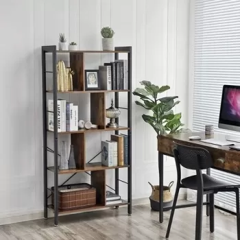 Biblioteca Modern, Vasagle, 74 x 30 x 154.5 cm, otel/PAL, gri/negru imagine