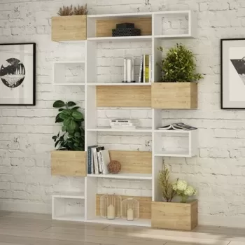 Biblioteca Niho, Decortie, 120x20x171 cm, alb/bej imagine