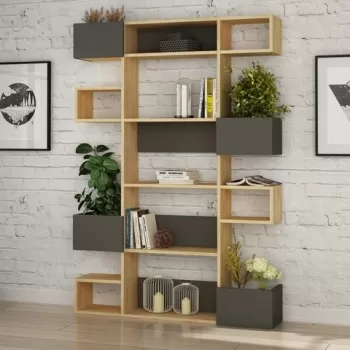 Biblioteca Niho, Decortie, 120x20x171 cm, gri/bej imagine