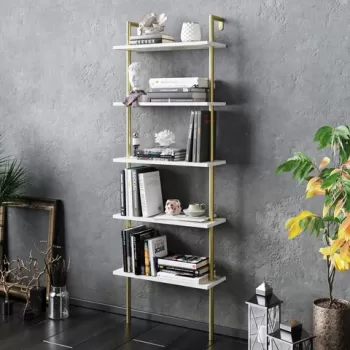 Biblioteca Paula, Hadley, 60x22x174 cm, alb/auriu imagine