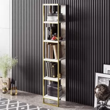 Biblioteca Polka, Zena Home, 32.2x31.3x178.5 cm, auriu/alb imagine