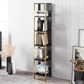 Biblioteca Polka, Zena Home, 32.2x31.3x178.5 cm, auriu/negru imagine