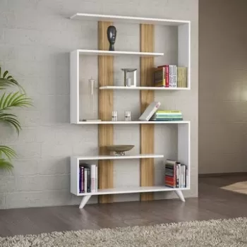 Biblioteca Rain, Woody Fashion, 120x20x162 cm, alb/maro imagine