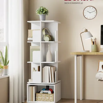 Biblioteca rotativa Custos, Vasagle, 40x40x124.5 cm, PAL/MDF, alb cloud imagine