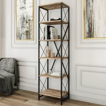Biblioteca Suadiye, Kalune Design, 50x35x180 cm, natural/negru imagine