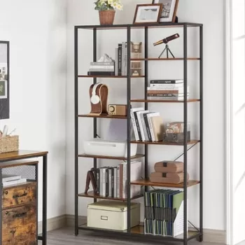 Biblioteca Vasagle, 100 x 30 x 170 cm, 10 compartimente, PAL/otel, maro rustic imagine