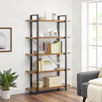 Biblioteca Vasagle, 105 x 33.5 x 177.5 cm, PAL/otel, 5 rafturi, maro rustic imagine