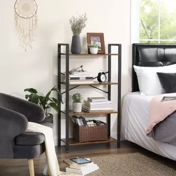 Biblioteca, Vasagle, 66 x 30 x 120 cm, fier/PAL, maro rustic imagine