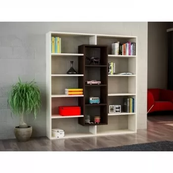 Biblioteca Wooden Art, Ample Birch Wenge, 125x135.7x22 cm imagine