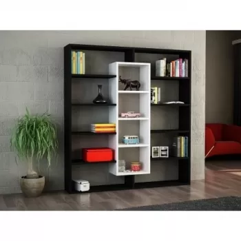 Biblioteca Wooden Art, Ample Black White, 125x135.7x22 cm imagine