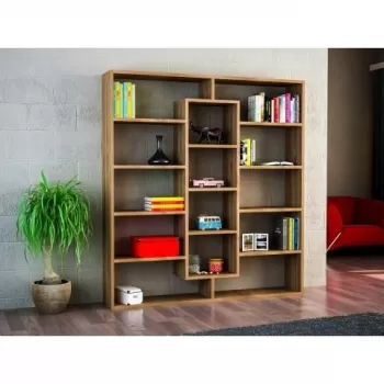 Biblioteca Wooden Art, Ample Walnut, 125x135.7x22 cm imagine