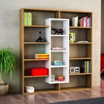 Biblioteca Wooden Art, Ample Walnut White, 125x135.7x22 cm imagine