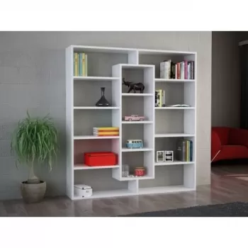 Biblioteca Wooden Art, Ample White, 125x135.7x22 cm imagine
