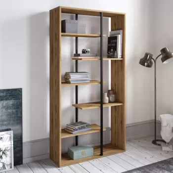 Biblioteca, Zena Home, Presto 875ZNA3659, 90 x 173.2 x 29.5 cm, pal melaminat, nuc/negru imagine