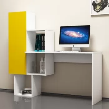 Birou Acelya, Hommy Craft, 145x45x142 cm, alb/galben imagine