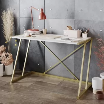 Birou Anemon, Hadley, 120x60x75 cm, PAL, alb/auriu imagine