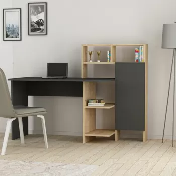 Birou, Arnetti, Bu?ra, 135.9x111.8x60 cm, PAL, Antracit / Stejar imagine