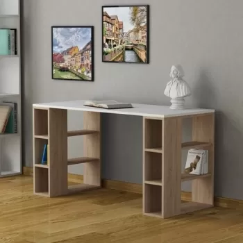 Birou Colmar, Decortie, 140x60x75 cm, alb/bej imagine