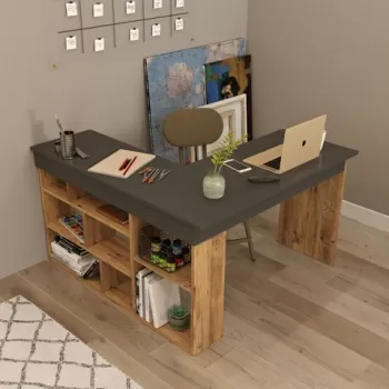 Birou CT5 - AA, Locelso, 129x120x72 cm, PAL, natural/negru imagine