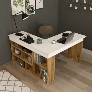 Birou CT5 - AW, Locelso, 129x120x72 cm, PAL, natural/alb imagine