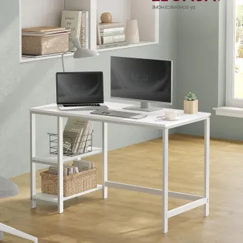 Birou cu 2 rafturi, Vasagle, 120x60x76 cm, PAL/otel, max 70kg, alb imagine