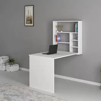 Birou cu raft de perete Sedir, Arnetti, 59x90x74 cm, PAL, alb imagine