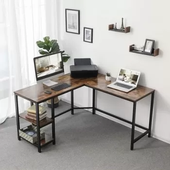 Birou de colt, Vasagle, 138 x 138 x 76 cm, PAL/fier, maro rustic imagine