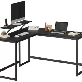 Birou de colt, Vasagle, 140x130x92.2 cm, PAL/otel, negru imagine