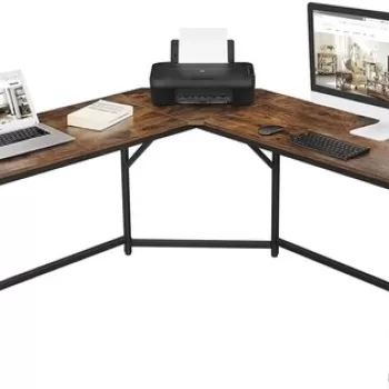 Birou de colt, Vasagle, 149 x 149 x 75 cm, PAL/otel, maro rustic imagine