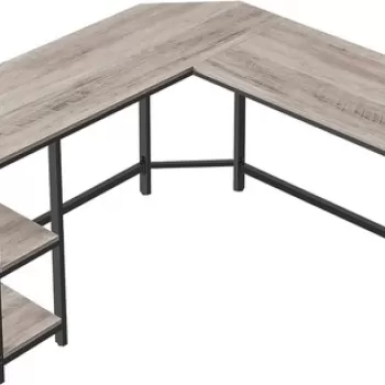 Birou de colt, Vasagle, Grey Corner, 138x138x76 cm, PAL/otel, gri imagine