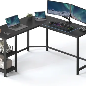 Birou de colt Vasagle L-Shaped, 138x138x76 cm, PAL/otel, negru imagine