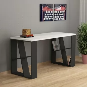 Birou, Decortie, Honey, 140 x 75 x 60 cm, pal melaminat, alb/antracit imagine