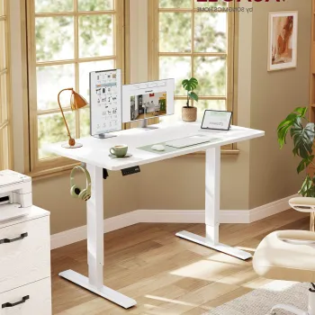 Birou electric cu inaltime reglabila, Vasagle, 120x60x72-120 cm, functie de memorare a 4 inaltimi, alb cloud imagine