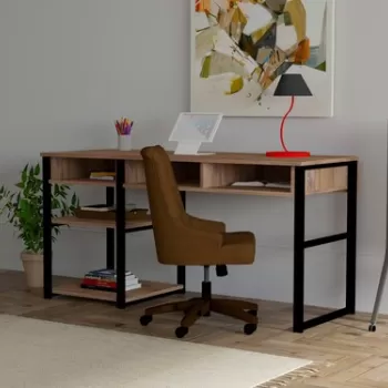 Birou Emro, Puqa Design, 150x58.4x75.8 cm, PAL, maro/negru imagine