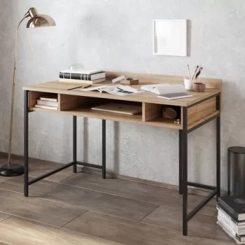 Birou, Hadley, Tumata, 119.5 x 65.2 x 62 cm, pal melaminat/metal, nuc/negru imagine