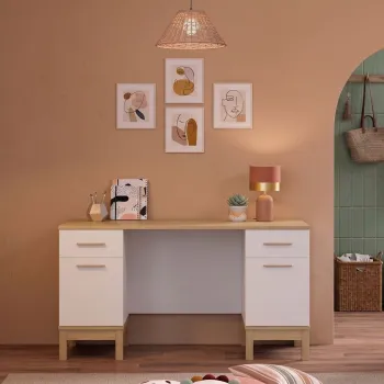 Birou, Hanah Home, Etto, 150x77.15x65 cm, PAL MELAMINAT, Lemn / Stejar alb imagine
